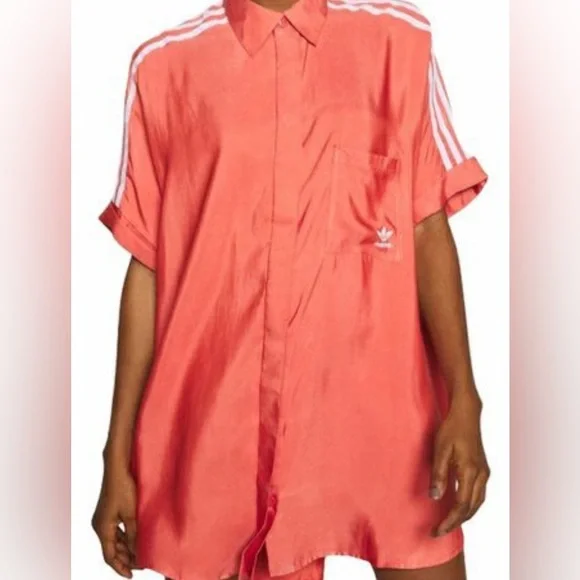 NWT ADIDAS SATIN MINI SHIRT DRESS. Size Small but is over size, can fit a M/L - Picture 5 of 7